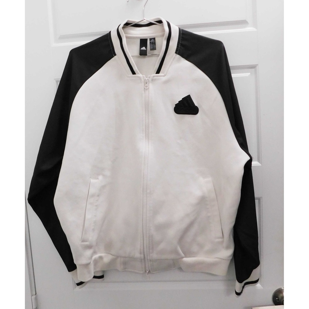 Adidas HY2711 White Black Printed Bomber Jacket sz M